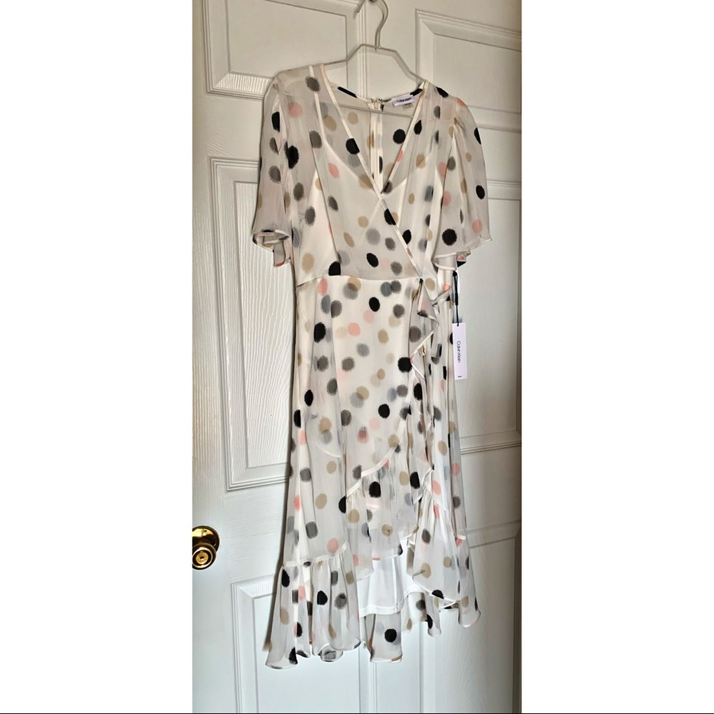 🚫SOLD🚫Calvin Klein White polka dot dress